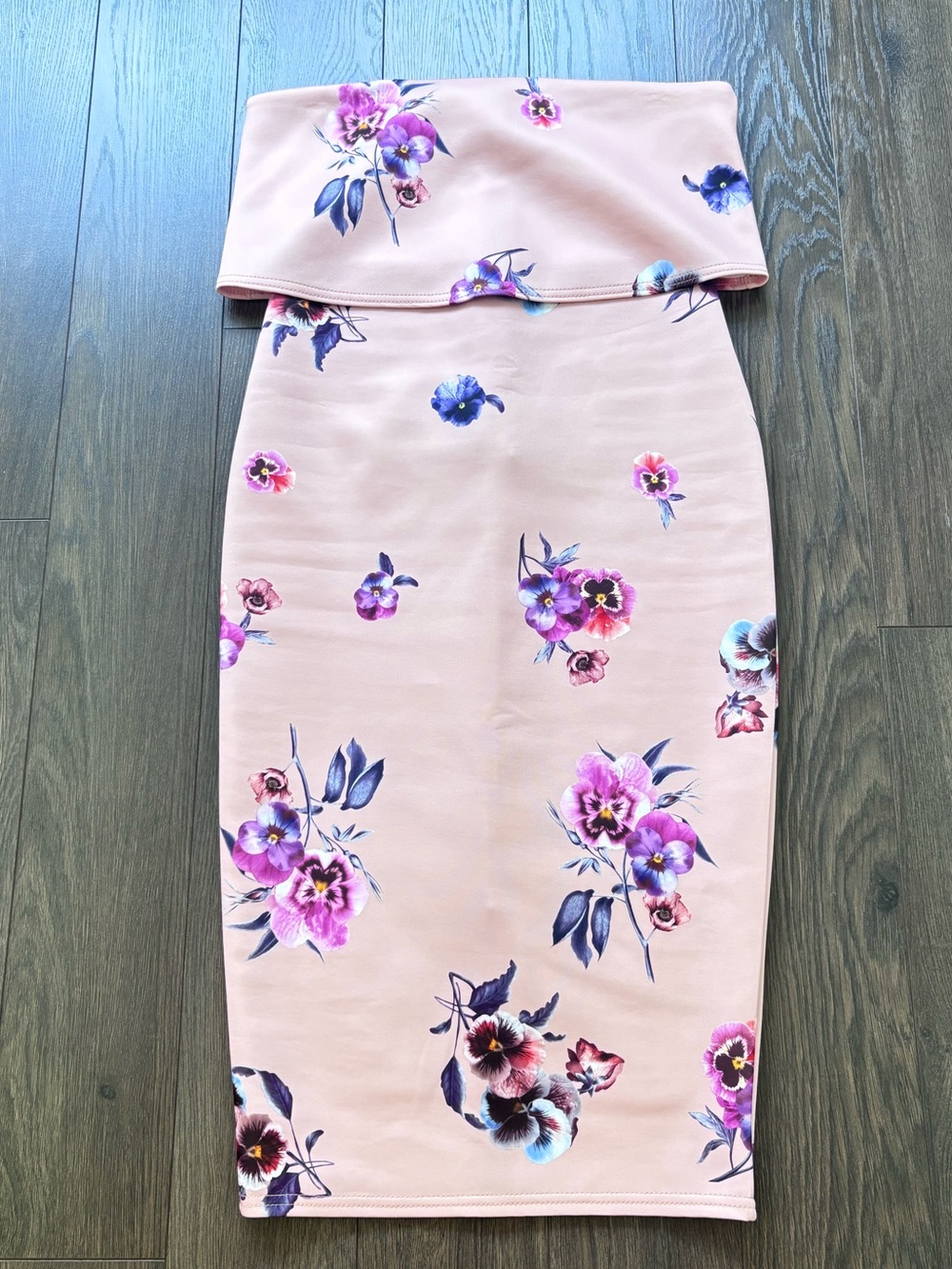 ASOS Floral Strapless Fold-Over Midi Bodycon Dress Pink Size 6 - Picture 2 of 10